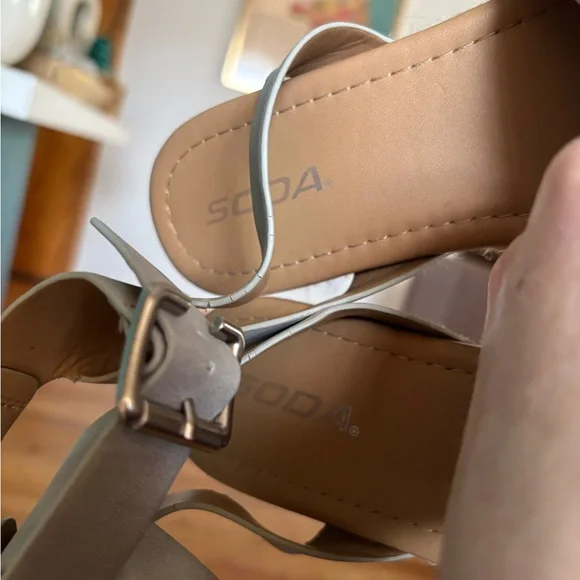 Gray Espadrille Platform Shoes with Ankle Strap - Picture 11 of 12